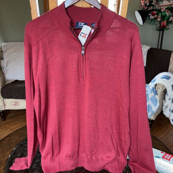 Cutter & Buck Sweater Mens XL Red 1/4 Quarter-Zip Long Sleeve 100% Cotton - Picture 3 of 5